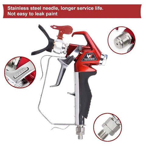 Heavy Duty Airless Paint Spray Gun With 517 Tip And 4000 Psi showcasing stainless steel needle and ergonomic design for precise painting.