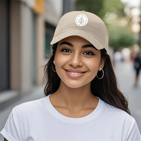 Smiling person wearing No Crying On The Yacht Unisex Adjustable Hat For All Seasons, baseball cap outdoor streetwear