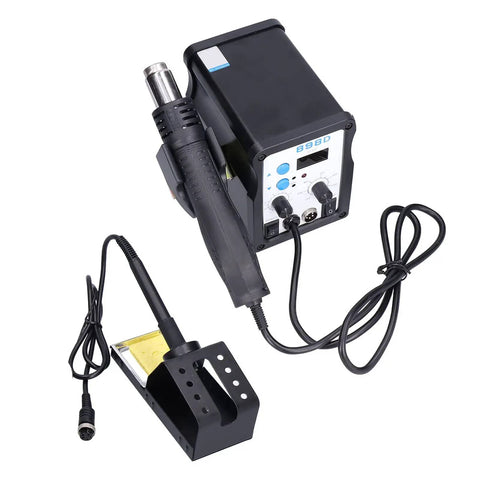 Pro Grade Digital Hot Air Rework Station 898D with adjustable temperature, airflow brushless fan, black aluminum alloy body