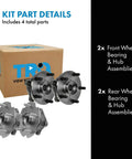 Front and Rear Wheel Bearing and Hub Assembly Set for Toyota RAV4 All Wheel Drive Four Piece Kit displayed beside box