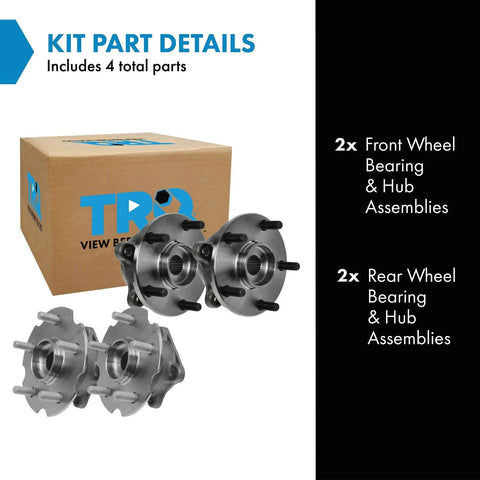 Front and Rear Wheel Bearing and Hub Assembly Set for Toyota RAV4 All Wheel Drive Four Piece Kit displayed beside box