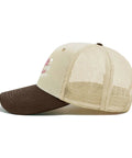 Side view of Cruise Ready Trucker Hat For Women And Men Unisex Sports Cap with ventilated mesh top and bold front artwork.