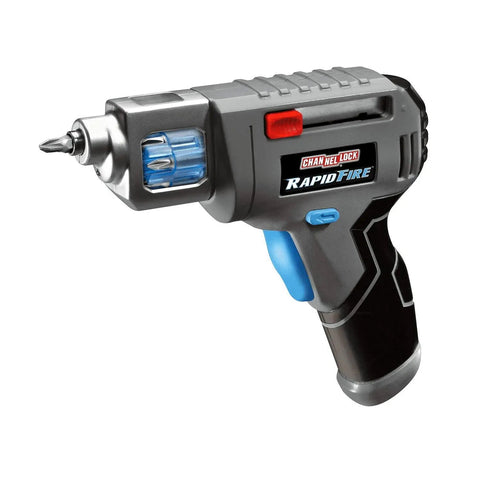 Go To Rapid Fire Quick Load Power Screwdriver with Interchangeable Bit Cartridges, visible in full view with black handle and blue trigger