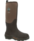 Men's Brown Rubber Wetland Boots With 5mm Neoprene And Calf High Design, showcasing strong grip sole for mud and muck.