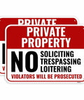 Two Pack Private Property No Soliciting Trespassing Loitering Sign 14 By 10 Inches Aluminum Metal Sign For Business Durable