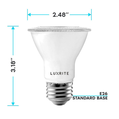 4 Pack PAR20 LED Bulbs 50W Equivalent 5000K Bright White Dimmable Spotlight Bulbs For Indoor And Outdoor Use 7W 500 Lumens Wet Rated E26 Base UL Listed And Track Lighting, dimensions shown