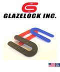 Heavy Duty Interlocking Black Plastic Shims One Thousand Unit Box For Builders And Renovators Aligning Door And Window Openings Without Sticky Tape Or Crazy Glue Using Patent Pending Collapsible Lock System set in black, red, and blue.