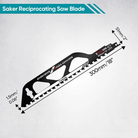 Beefy Heavy Duty Reciprocating Saw Blades Set For Demolition And Masonry Cutting Brick Wood Metal PVC Porous Concrete Nine Inch Twelve Inch Eighteen Inch Twenty Inch Hard Alloy Teeth For Fast Smooth Renovation Projects, 18-inch blade