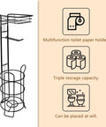 Freestanding Movable Toilet Paper Holder Stand With Raised Base And Top Shelf Holds Three Rolls Plus Phone Or Wipes Space Saver