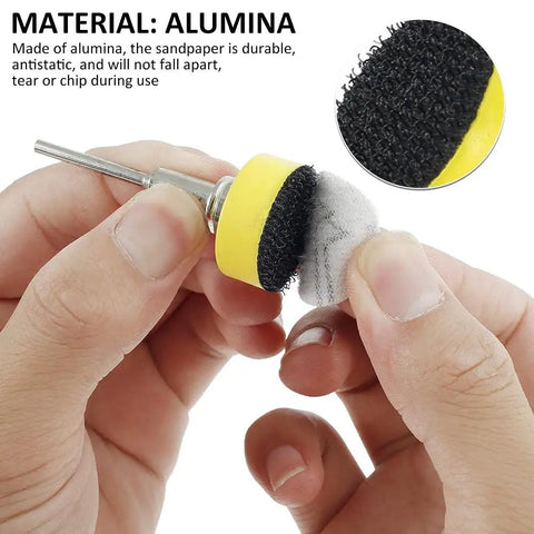 One Inch Sanding Discs Kit, Quick Change Surface Conditioning Discs for Die Grinder, hand holding alumina pad attachment