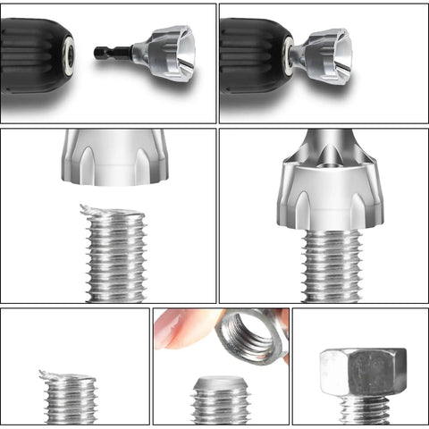 Heavy Duty External Chamfer Deburring Tool With HSS Hex Shank And Carbide Blades deburring metal bolt in close-up view
