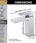 Polished Chrome Single Hole Bathroom Faucet dimensions with pop up drain, solid brass construction, deck plate included diagram