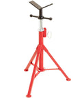 Red V Head Pipe Stand with Adjustable Height for Welding, heavy duty support stand, portable weld fixture for tubing and fittings
