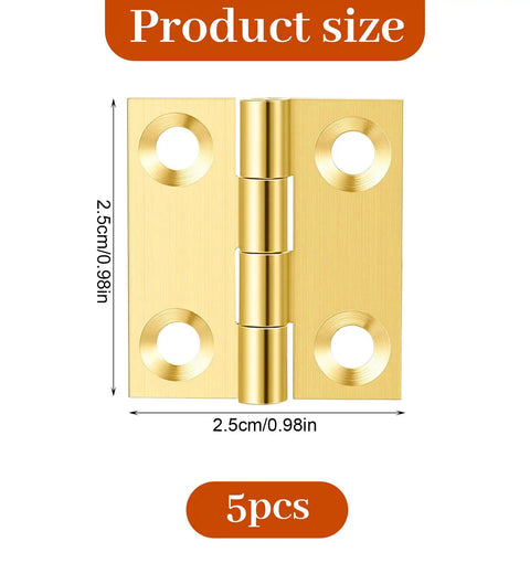 Five Pack Mini Brass Jewelry Box Hinges Set Gold Folding 1 Inch Hinge With Mounting Screws For Wooden Boxes Jewelry Cases