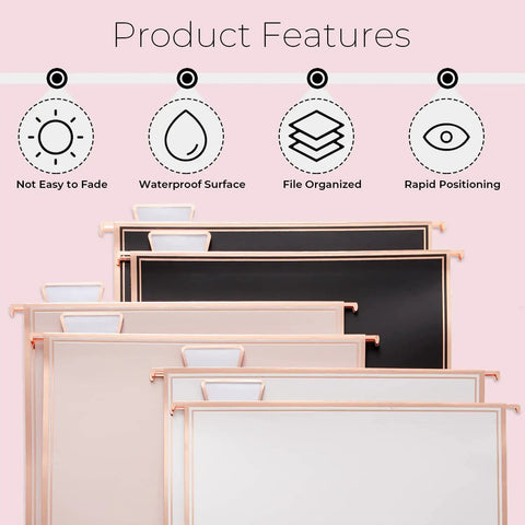 Rose Gold Hanging File Folders With Pockets Letter Size 6 Pack featuring product features and decorative adjustable tabs.