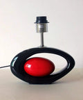 Red and black ceramic table lamp with oval body, for living room and bedroom, bedside nightstand decor, cozy modern night lantern