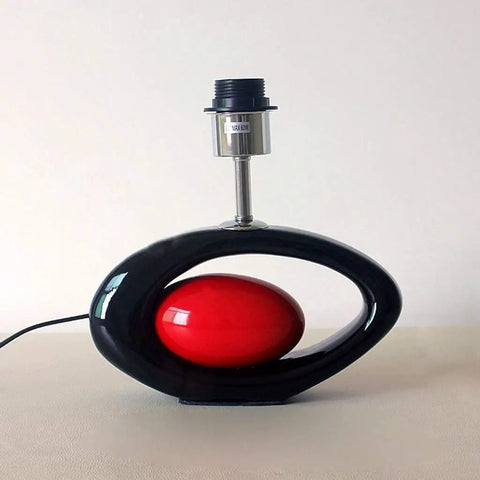 Red and black ceramic table lamp with oval body, for living room and bedroom, bedside nightstand decor, cozy modern night lantern