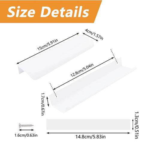 Size details of Self Stick Finger Edge Drawer Pulls Pack Of 8 White 150mm Aluminum Alloy Invisible Cabinet Handles