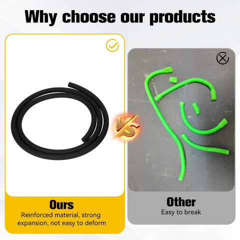 Comparison of black heavy duty fuel line versus green alternative, highlighting durability for GY6 engines
