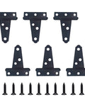 6-Pack Heavy Duty 2 Inch T-Strap Hinges In Black Rustic Iron with Mounting Screws, Rustproof for Outdoor Use