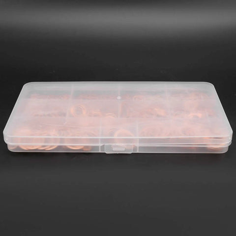 Top Grade Copper Washer Assortment Kit For Auto Repair Shops Featuring 300 Pieces Heat Resistant Flat Gaskets Perfect For Oil Pan Plugs Fuel Lines And Hydraulic Sealing With M5 Through M16 Sizes For Leaking Jobs, in plastic case