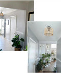 Boho Hand Woven Rattan 1 Light Semi Flush Mount Ceiling Light For Hallways Entryways And Bedrooms showcased in a modern entryway