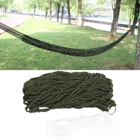 Single Person Outdoor Camping Hammock With Breathable Nylon Mesh And Rope, ultra lightweight, compact for hiking shown in green