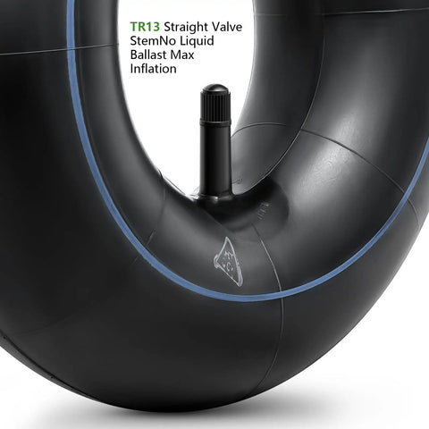Heavy Duty 4.10/3.50-4 Inner Tube Set With TR-13 Straight Valve close-up showing rubber material and valve for lawn tools