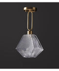 Nordic Led Gold Pendant Light Diamond Glass Lighting Fixture for Kitchen Island Living Room Hallway,for Household Entry, hanging diamond-shaped lamp.