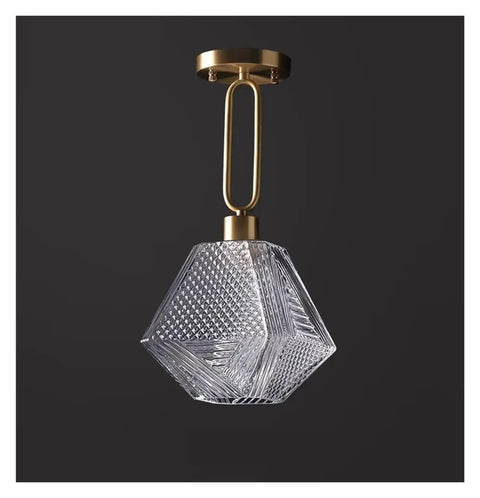 Nordic Led Gold Pendant Light Diamond Glass Lighting Fixture for Kitchen Island Living Room Hallway,for Household Entry, hanging diamond-shaped lamp.