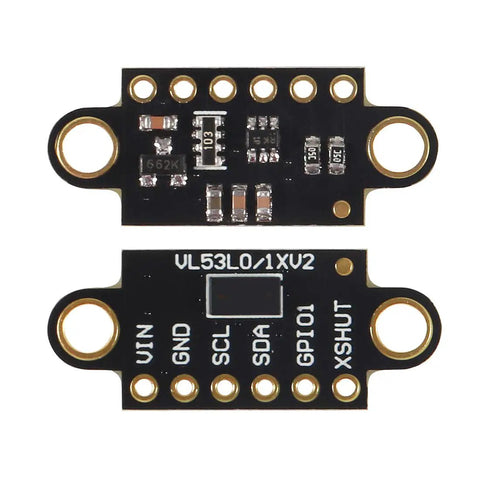 Two Pack VL53L0X Time Of Flight Distance Sensor Breakout Module For Arduino Projects ToF Laser Range Finder With FlightSense Tech Compact Sensor Board In Black, front and back views