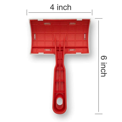 Back view of 6x4 inch red Curved Slicker Brush For Fur And Sheepskin Rugs Pet Grooming Tool With Stainless Steel Pins