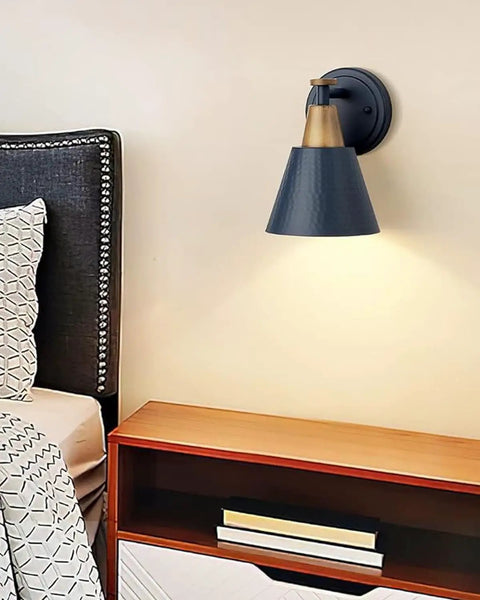 One Light Wall Sconce With Hammered Metal Shade Modern Vanity Bath Lighting For Mirror Bedroom Blue Finish E26 Base