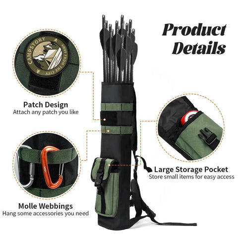 Image showing Lightweight Back Arrow Quiver With MOLLE System, Adjustable Arrows Holder, Velcro Patch Compatible, featuring large storage pocket and MOLLE webbing.