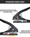 Close-up of Heavy Duty 15mm Single Hole Punch Handheld with high strength spring and scale guide, showing upgraded knife head.
