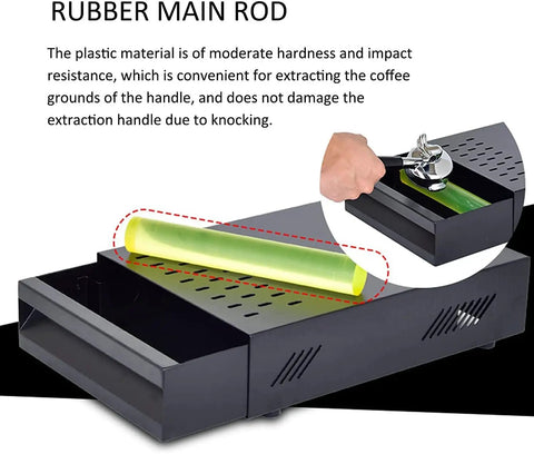 Real Deal Stainless Steel Knock Box For Espresso Machines Heavy Duty Grounds Container Anti Slip Base showing rubber main rod feature.