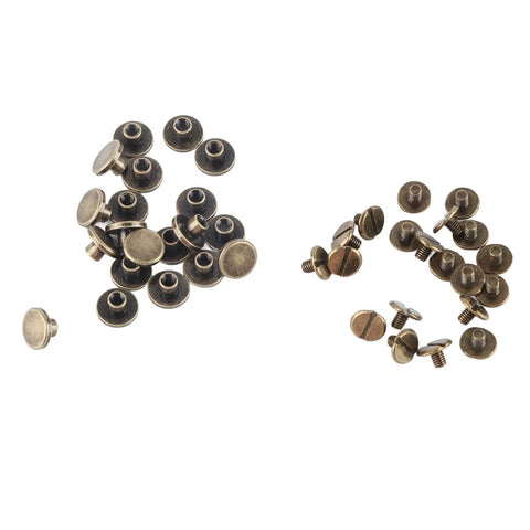 Flat Head Copper Screws And Nuts Rivet Set For Leather Crafting, Brass 8mm Decorative Studs, 20 Pc Anti Rust Fasteners Tiny Hardware Kit