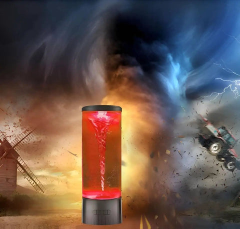 Twister Water Vortex Lamp Led Night Light With 7 Color Changing Glow Realistic Tornado Science Kit in action, red glow