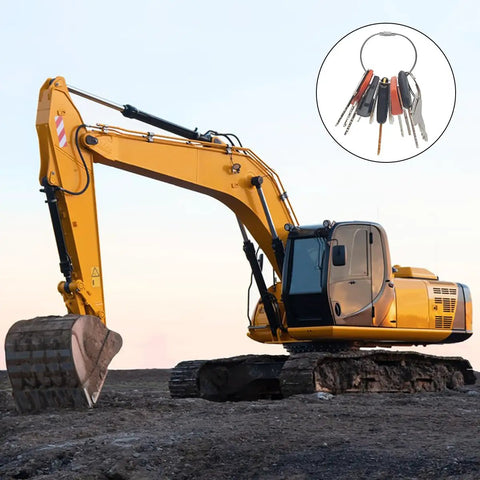 12 Pcs Heavy Equipment Key Set For Construction Pros On The Job Master Ignition Keys Beside Excavator