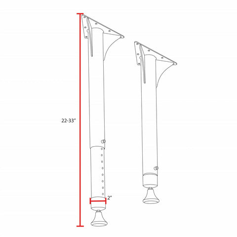 Adjustable Table Legs Set Of 4 In Black And Chrome, Heavy Duty Post Legs For Wood Desks, Adjusts From 22 to 33 Inches, Diagram
