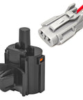 Precision Ambient Temperature Sensor With Connector Pigtail Harness For Hyundai Kia, black sensor and gray connector close-up.