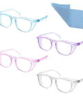 Four Pack Clear Safety Glasses Anti Fog Nursing Goggles Anti Scratch Square Protective Eyewear With No Sweat Side Shields And Cleaning Cloth