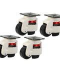 Badass Heavy Duty Adjustable Leveling Casters With Swivel Wheels For Workbenches And Shop Gear Four Pack Plate Mounts, features steel plates and nylon treads.