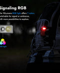 Person wearing G5 Rechargeable EDC Flashlight With Dual Light Sources And RGB Illumination, attached to backpack.