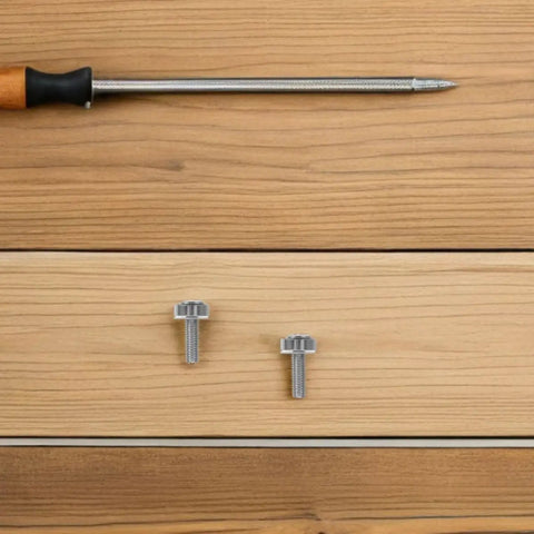 Heavy Hitter Crown Head Rack Mount Screws For Server Cabinets And Chassis Panels M6 By 20 Lock Tight Fasteners In Fifty Piece Pack on wood surface.