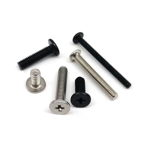 Gotta Have This Twenty Five Piece Carbon Steel Phillips Cross Recess Set M2 M3 M4 Ultra Low Profile Thin Wafer Black Zinc Screws For Laptop And Phone Fixes Lock In This Badass Gear assorted screws in black and silver finishes.