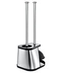 Heavy Duty Toilet Brush And Plunger Combo With Killer Suction And Sturdy Bristles For No Sweat Clog Removal Plus Straight Up Bathroom Deep Cleaning Freshness In Black in a sleek stainless steel holder.
