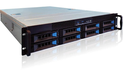 Dual Intel Xeon Silver 4210 Enterprise Rack Server Serving Up 32GB RAM Hefty 4TB HDD Plus Snappy 500GB SSD and Rock Solid Redundant Power Supply Daily, front view showing drive bays.