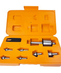Open storage box showing the MT2 Medium Duty Live Center Set for Lathe Tailstock 2MT Morse Taper Revolving Center with steel tips kit.
