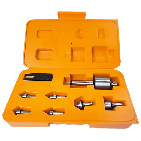 Open storage box showing the MT2 Medium Duty Live Center Set for Lathe Tailstock 2MT Morse Taper Revolving Center with steel tips kit.